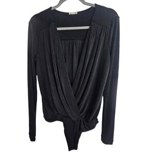 Free People Intimately Bodysuit Long Sleeve Bodysuit Thong Bodysuit L Black